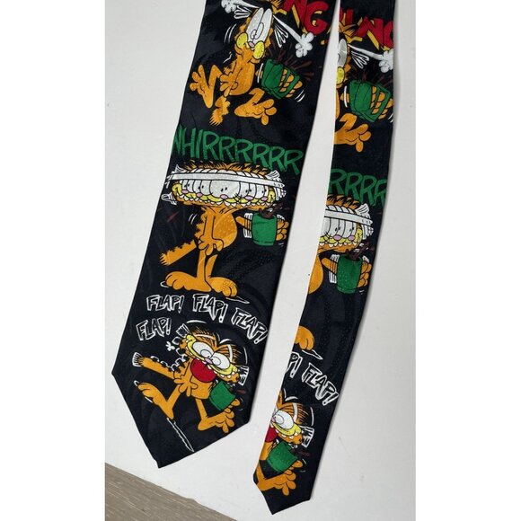 Paws Addiction Garfield Cat Vintage Coffee 100% Silk Tie Black 58” - Picture 4 of 8